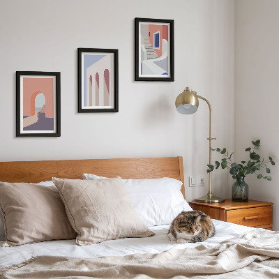 Įrėmintų paveikslų rinkinys Minimalistinio miesto architektūros iliustracijos
