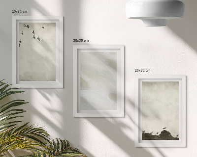 Įrėmintų paveikslų rinkinys Paukščiai, akmenys ir teptuko potėpiai – minimalistinės dekoracijos