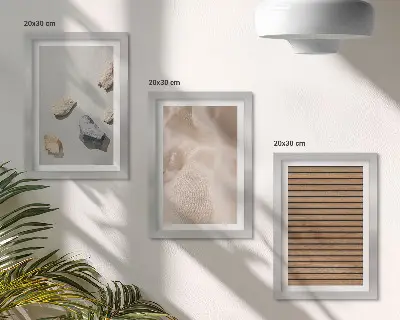 3 paveikslų rinkinys su rėmais akmenys, mediena, audinys ir įvairios tekstūros