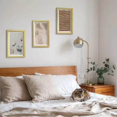 3 paveikslų rinkinys su rėmais akmenys, mediena, audinys ir įvairios tekstūros