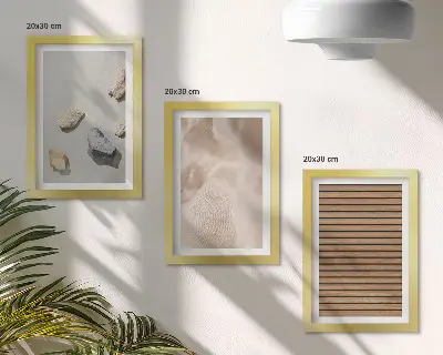 3 paveikslų rinkinys su rėmais akmenys, mediena, audinys ir įvairios tekstūros