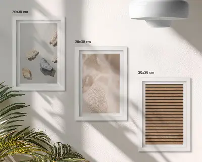 3 paveikslų rinkinys su rėmais akmenys, mediena, audinys ir įvairios tekstūros