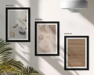 3 paveikslų rinkinys su rėmais akmenys, mediena, audinys ir įvairios tekstūros