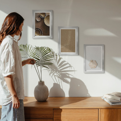 3 paveikslų rinkinys su rėmais Minimalistinės tekstūros šiltomis spalvomis