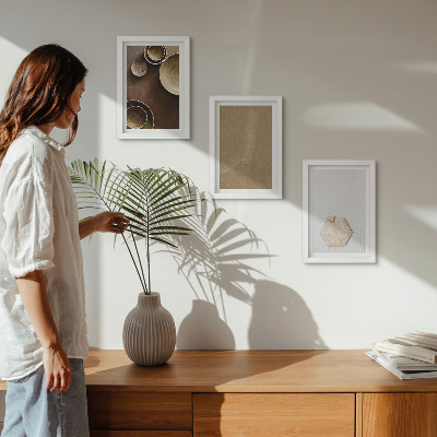 3 paveikslų rinkinys su rėmais Minimalistinės tekstūros šiltomis spalvomis