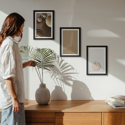 3 paveikslų rinkinys su rėmais Minimalistinės tekstūros šiltomis spalvomis
