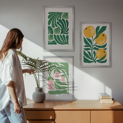 3 paveikslų rinkinys su rėmais Minimalistiniai augalų raštai