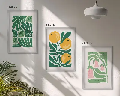 Minimalistiniai augalų raštai 3 paveikslų rinkinys su rėmais