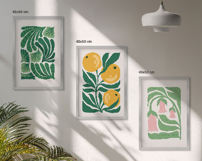 3 paveikslų rinkinys su rėmais Minimalistiniai augalų raštai