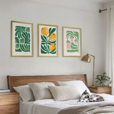 Minimalistiniai augalų raštai 3 paveikslų rinkinys su rėmais