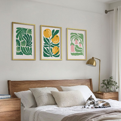 3 paveikslų rinkinys su rėmais Minimalistiniai augalų raštai