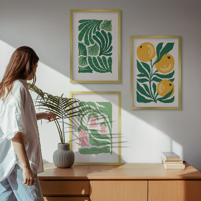 3 paveikslų rinkinys su rėmais Minimalistiniai augalų raštai