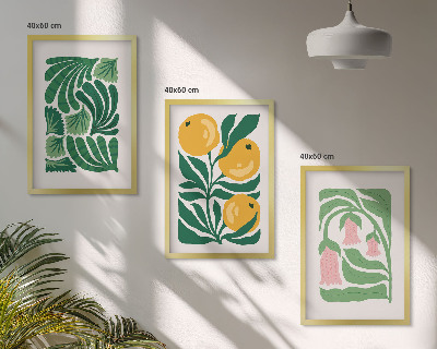 3 paveikslų rinkinys su rėmais Minimalistiniai augalų raštai