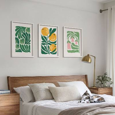 3 paveikslų rinkinys su rėmais Minimalistiniai augalų raštai