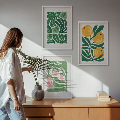 3 paveikslų rinkinys su rėmais Minimalistiniai augalų raštai
