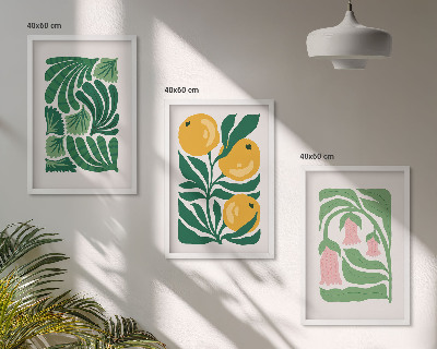 3 paveikslų rinkinys su rėmais Minimalistiniai augalų raštai