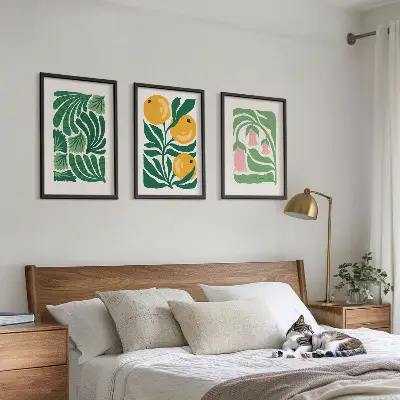 Minimalistiniai augalų raštai 3 paveikslų rinkinys su rėmais