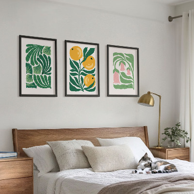 3 paveikslų rinkinys su rėmais Minimalistiniai augalų raštai