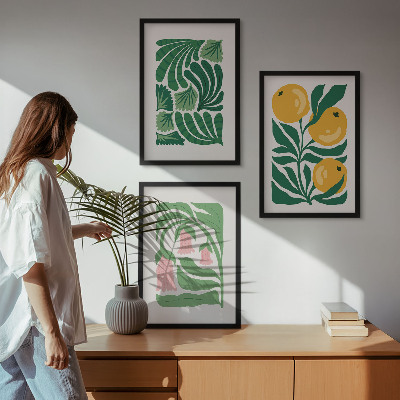 3 paveikslų rinkinys su rėmais Minimalistiniai augalų raštai
