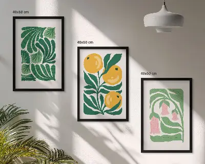 Minimalistiniai augalų raštai 3 paveikslų rinkinys su rėmais