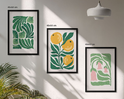 3 paveikslų rinkinys su rėmais Minimalistiniai augalų raštai