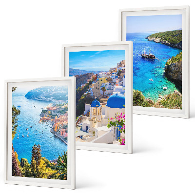 Įrėmintas triptikas Graikiški Santorinio Oia vaizdai