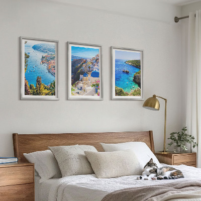 Įrėmintas triptikas Graikiški Santorinio Oia vaizdai