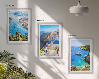 Įrėmintas triptikas Graikiški Santorinio Oia vaizdai