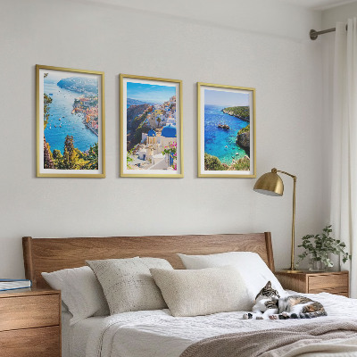 Įrėmintas triptikas Graikiški Santorinio Oia vaizdai