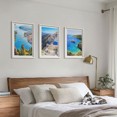 Įrėmintas triptikas Graikiški Santorinio Oia vaizdai