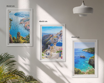 Įrėmintas triptikas Graikiški Santorinio Oia vaizdai