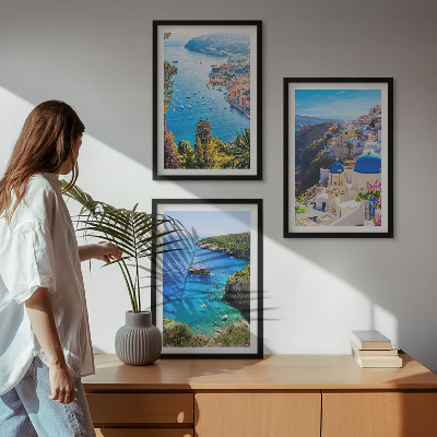 Įrėmintas triptikas Graikiški Santorinio Oia vaizdai