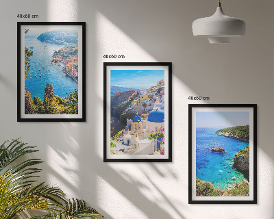 Įrėmintas triptikas Graikiški Santorinio Oia vaizdai