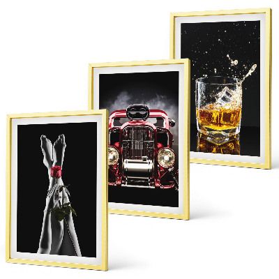 3 paveikslų rinkinys su rėmais Moterų kojos rožinio automobilio viskio