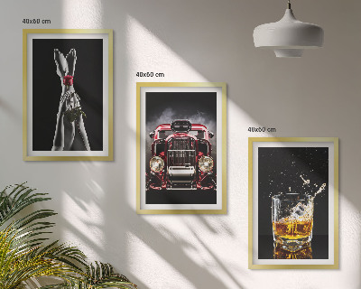 3 paveikslų rinkinys su rėmais Moterų kojos rožinio automobilio viskio
