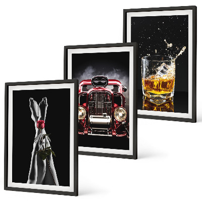 3 paveikslų rinkinys su rėmais Moterų kojos rožinio automobilio viskio