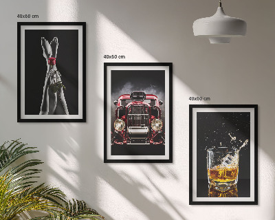 3 paveikslų rinkinys su rėmais Moterų kojos rožinio automobilio viskio