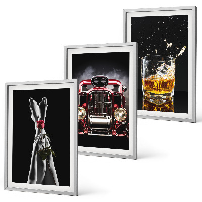 3 paveikslų rinkinys su rėmais Moterų kojos rožinio automobilio viskio