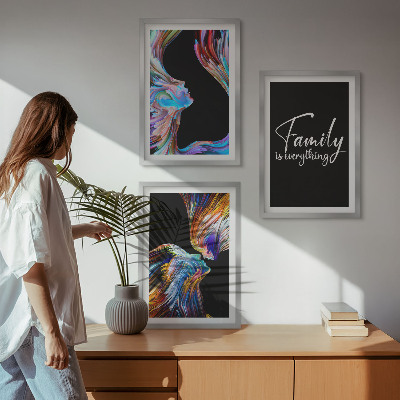 Įrėmintas triptikas Žmonių, spalvingų raštų, šeimos portretai