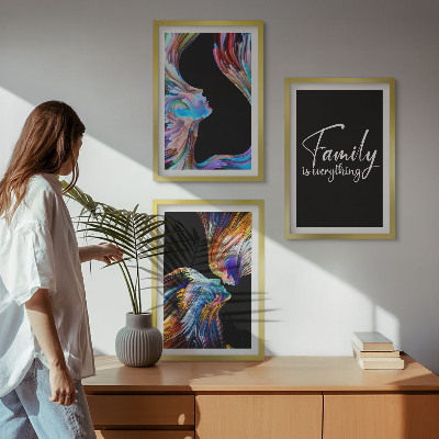 Įrėmintas triptikas Žmonių, spalvingų raštų, šeimos portretai