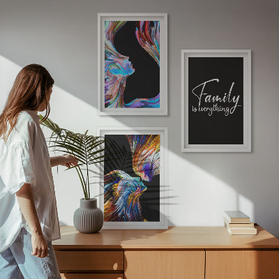 Įrėmintas triptikas Žmonių, spalvingų raštų, šeimos portretai