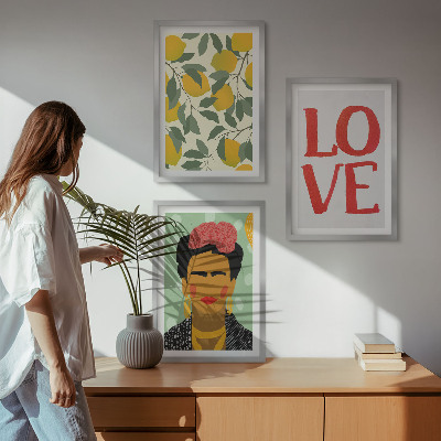 3 paveikslų rinkinys su rėmais Citrinos LOVE Fridos portretas