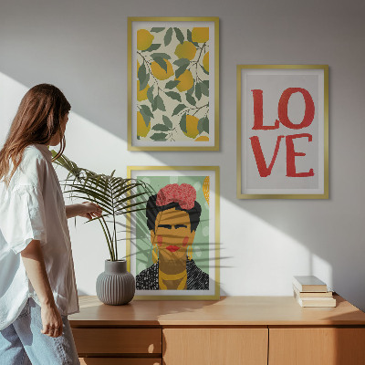 3 paveikslų rinkinys su rėmais Citrinos LOVE Fridos portretas