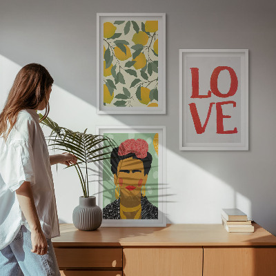 3 paveikslų rinkinys su rėmais Citrinos LOVE Fridos portretas