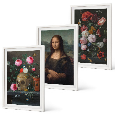 Įrėmintas triptikas Gėlės kaukolės portretas Mona Liza