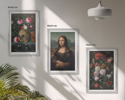 Įrėmintas triptikas Gėlės kaukolės portretas Mona Liza