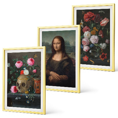 Įrėmintas triptikas Gėlės kaukolės portretas Mona Liza