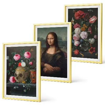 Gėlės kaukolės portretas Mona Liza įrėmintas triptikas