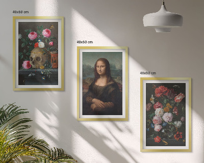 Įrėmintas triptikas Gėlės kaukolės portretas Mona Liza