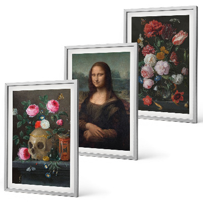 Įrėmintas triptikas Gėlės kaukolės portretas Mona Liza